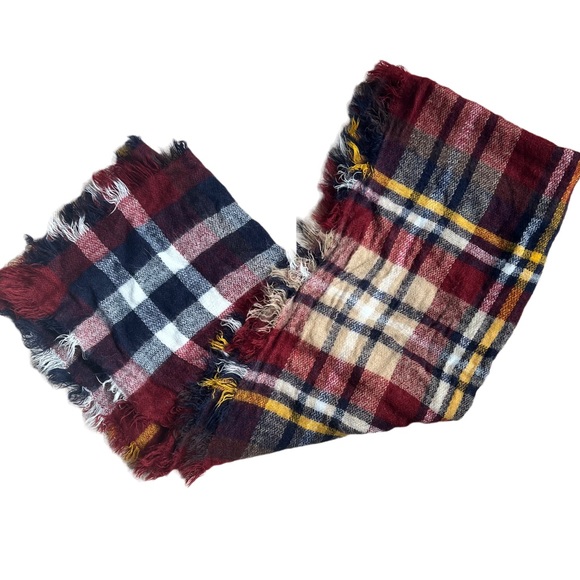 BURGUNDY / YELLOW / NAVY / WHITE PLAID PRINT SCARF - Picture 3 of 3